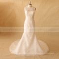 Romântico Mermaid Illusion Back Beads &amp; Applique Boned Lace Wedding Gown